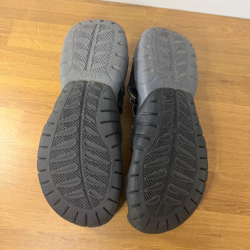 Crocs Swiftwater Mesh Deck Sandals Mens 12 Black Charcoal Lime 15041 Water Shoes